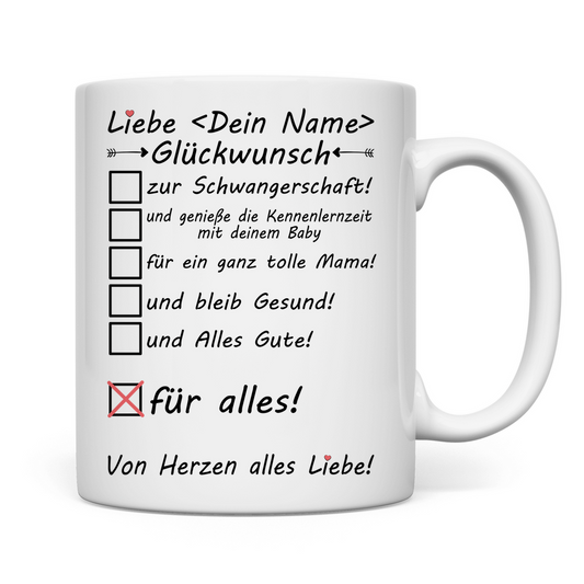 Alles Gute Wünsche für werdende Mutter | Tasse Glückwunsch zur Schwangerschaft Tasse
