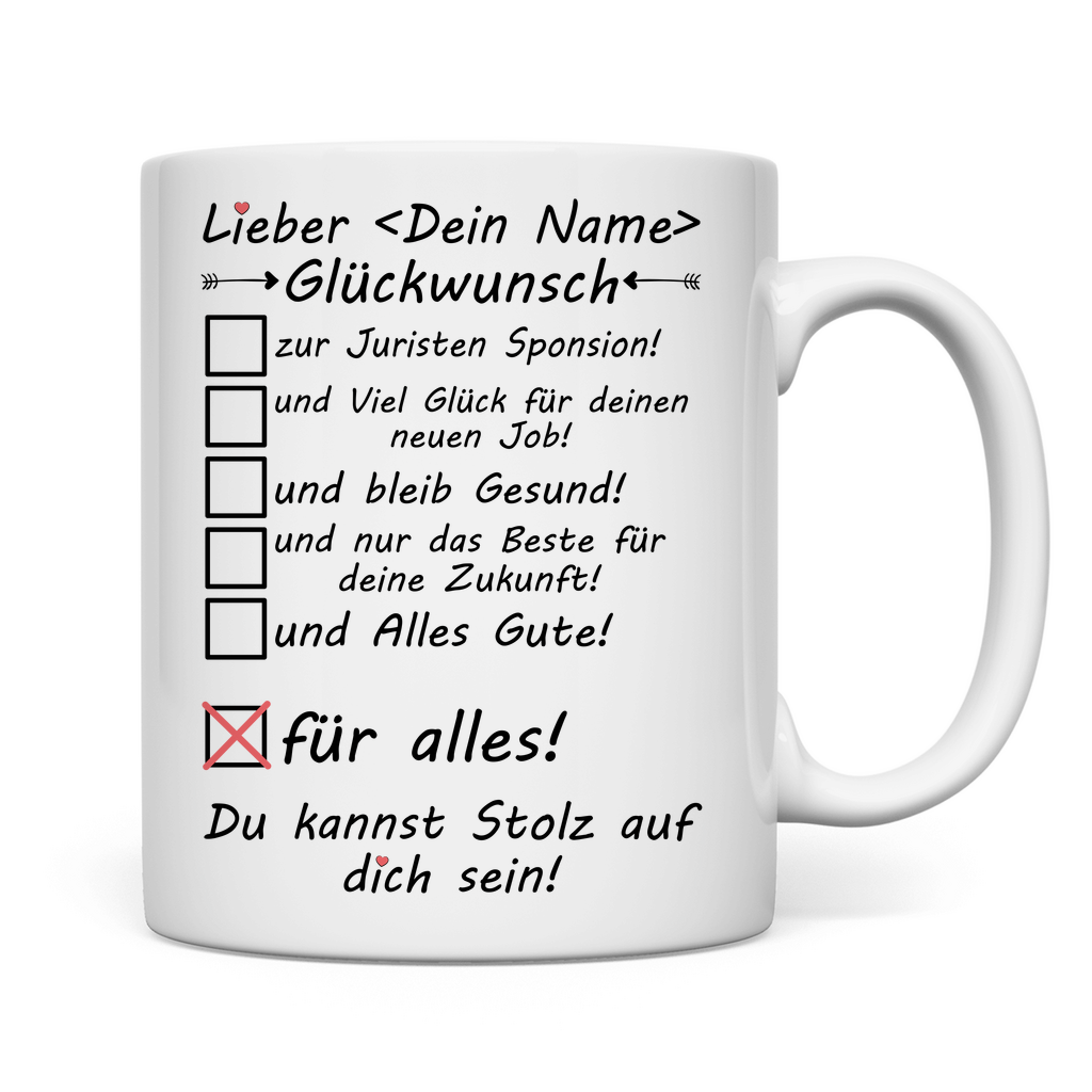 Glückwunsch zur Jurist Sponsion | Geschenk Tasse rückseite