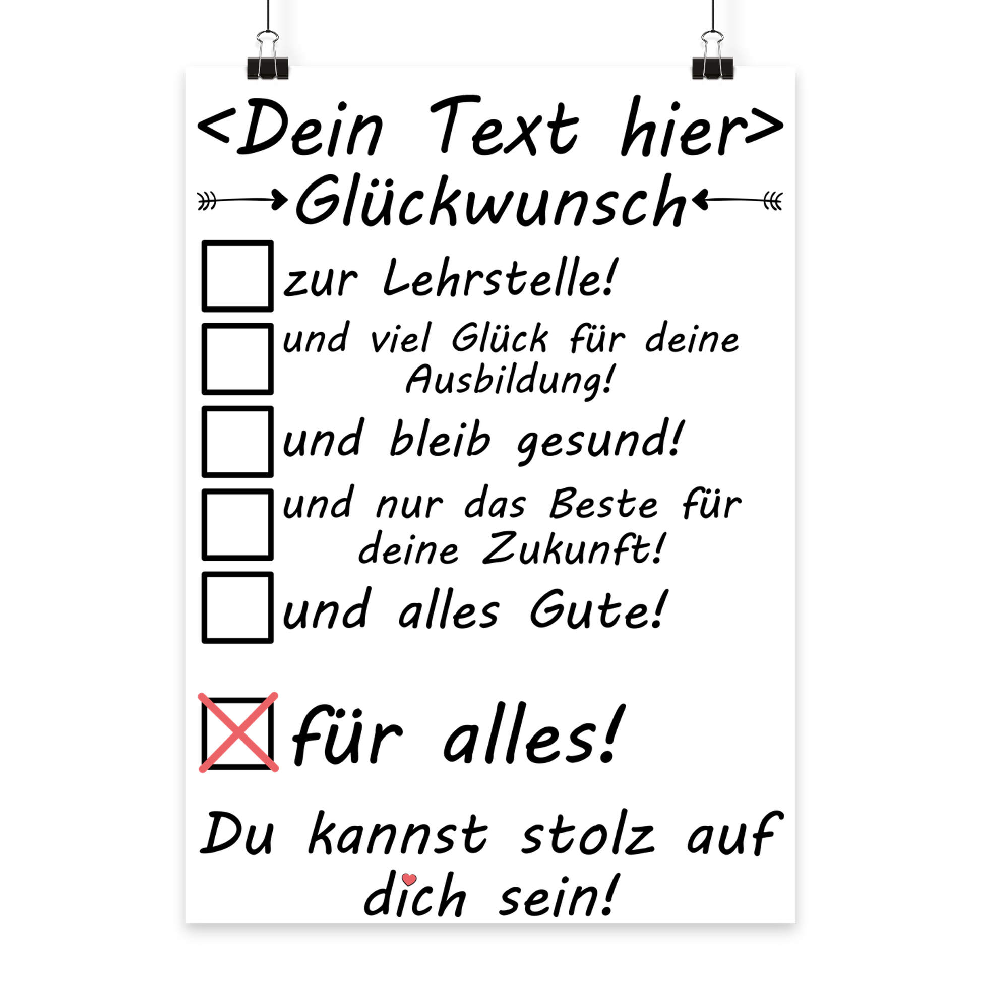 Poster Ausbildungsstart Azubi, personalisiertes Geschenk zur Lehrstelle, DIN A3 Format, Glueckwunsch erster Arbeitstag
