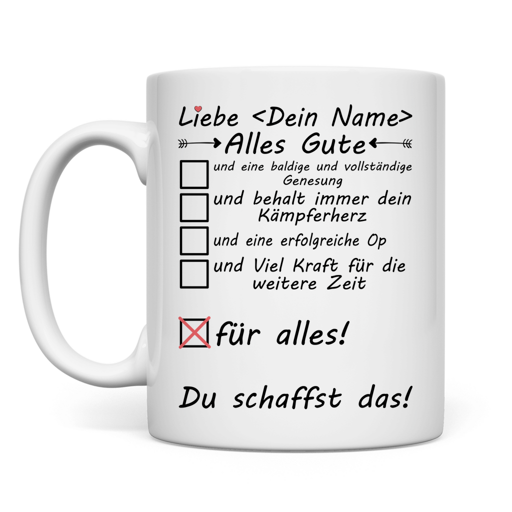 Viel Glück für die OP – Personalisierte Tasse mit Namen