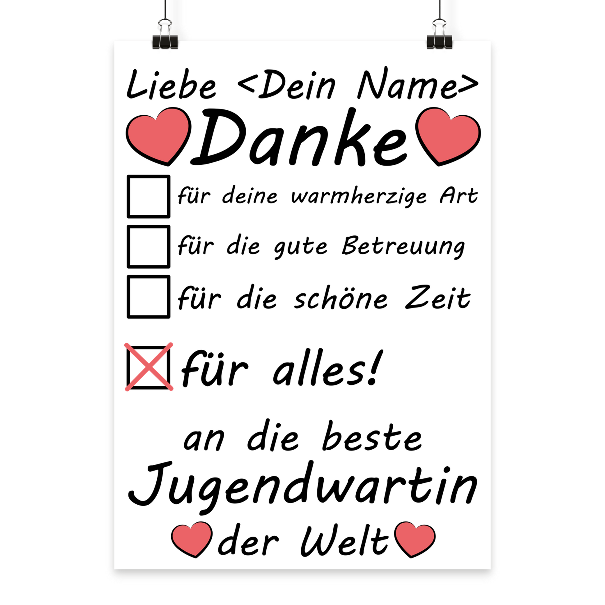 A3 Poster Jugendwartin Feuerwehr mit individueller Personalisierung, hochwertiger Galeriedruck als Abschiedsgeschenk fuer Jugendfeuerwehr-Betreuerin und Ehrung