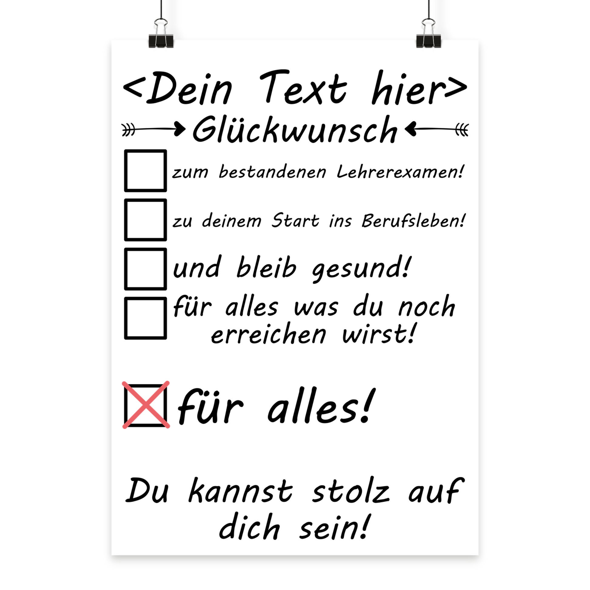 Personalisiertes Poster fuer Lehrer zum bestandenen Staatsexamen, Fine-Art-Print A3 mit Namen als Geschenk zum Examen