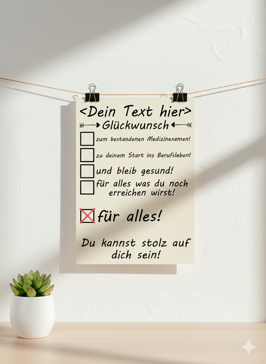 Elegantes Urkunden-Design Poster zum bestandenen Medizinexamen, DIN A3 Hochformat, Gratulation zur Approbation 