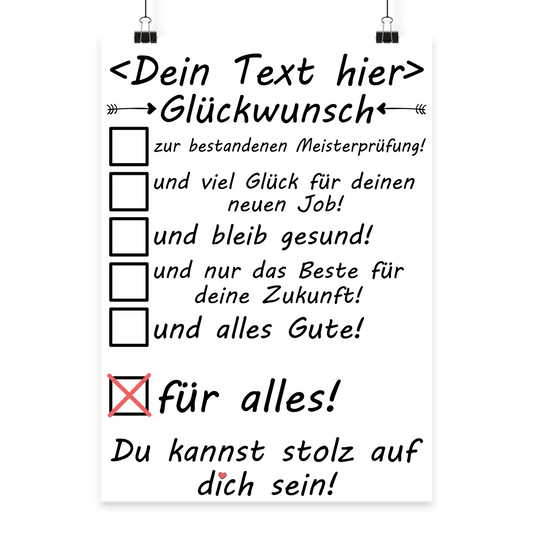 Personalisiertes Poster zur Meisterpruefung als Geschenk fuer Handwerksmeister im DIN-A3-Format mit Galeriequalitaet
