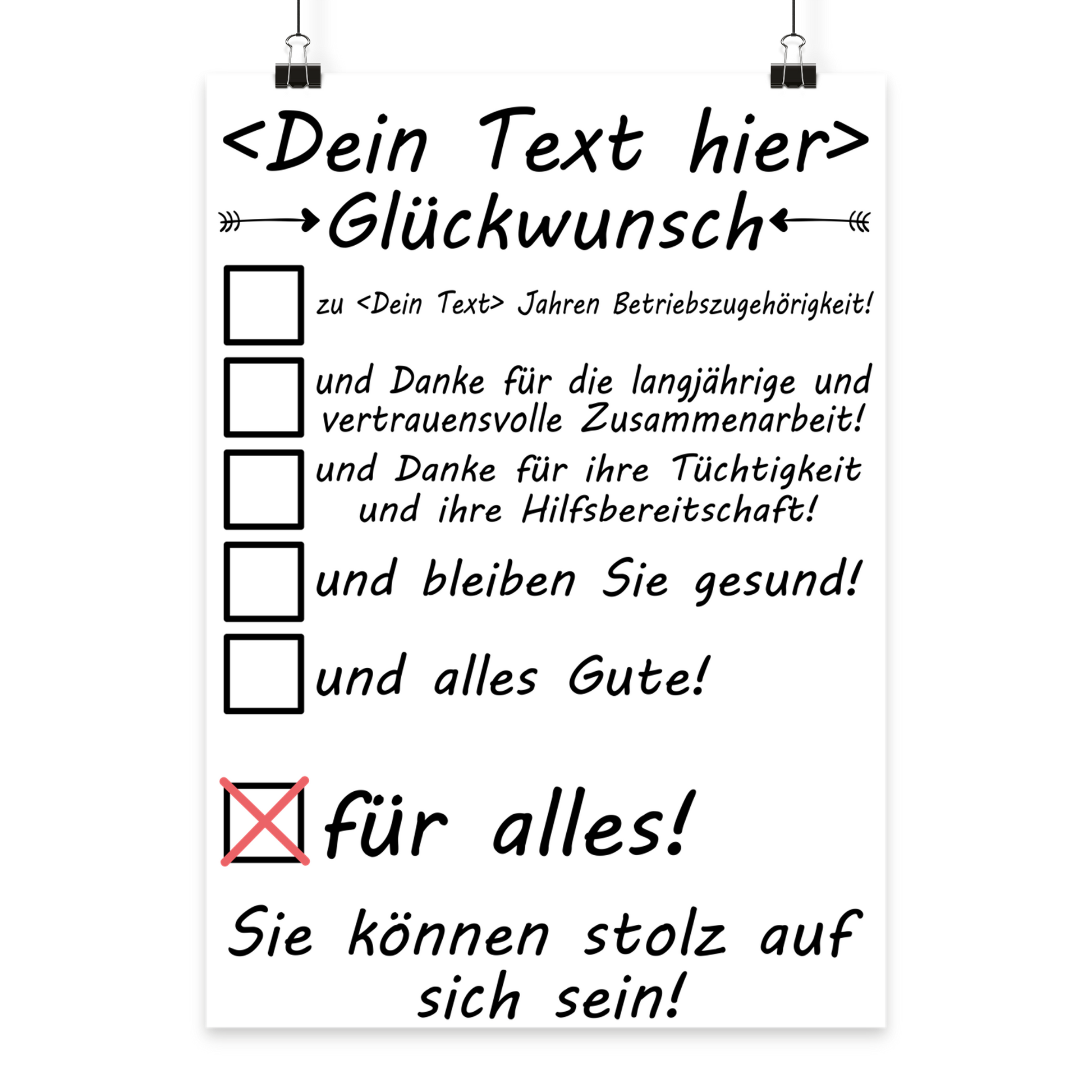 Modernes Typografie-Poster zum Dienstjubiläum, minimalistisches Design in Blau-Anthrazit, ideal als Geschenk für das Büro oder die Werkstatt