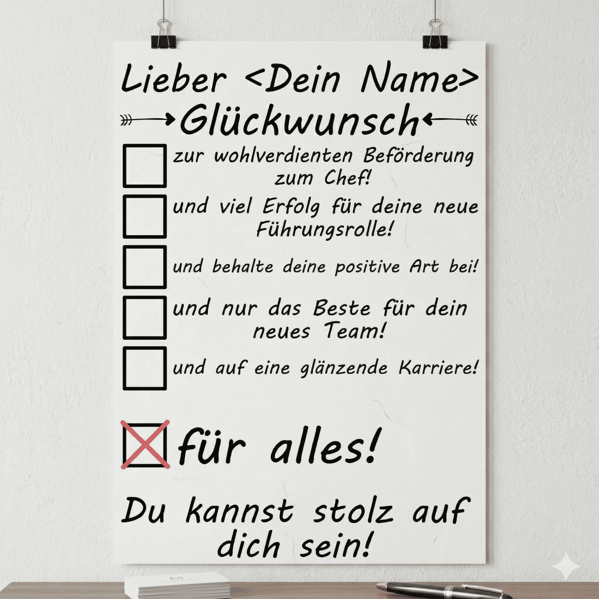 Personalisiertes Poster zur Befoerderung zum Chef – mit Name und Datum bedruckt
