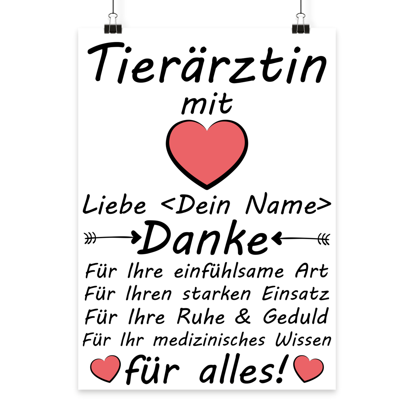 Poster mit persoenlichem Text als Danke sagen Geschenk fuer Tieraerztin – individuell, hochwertig gedruckt.