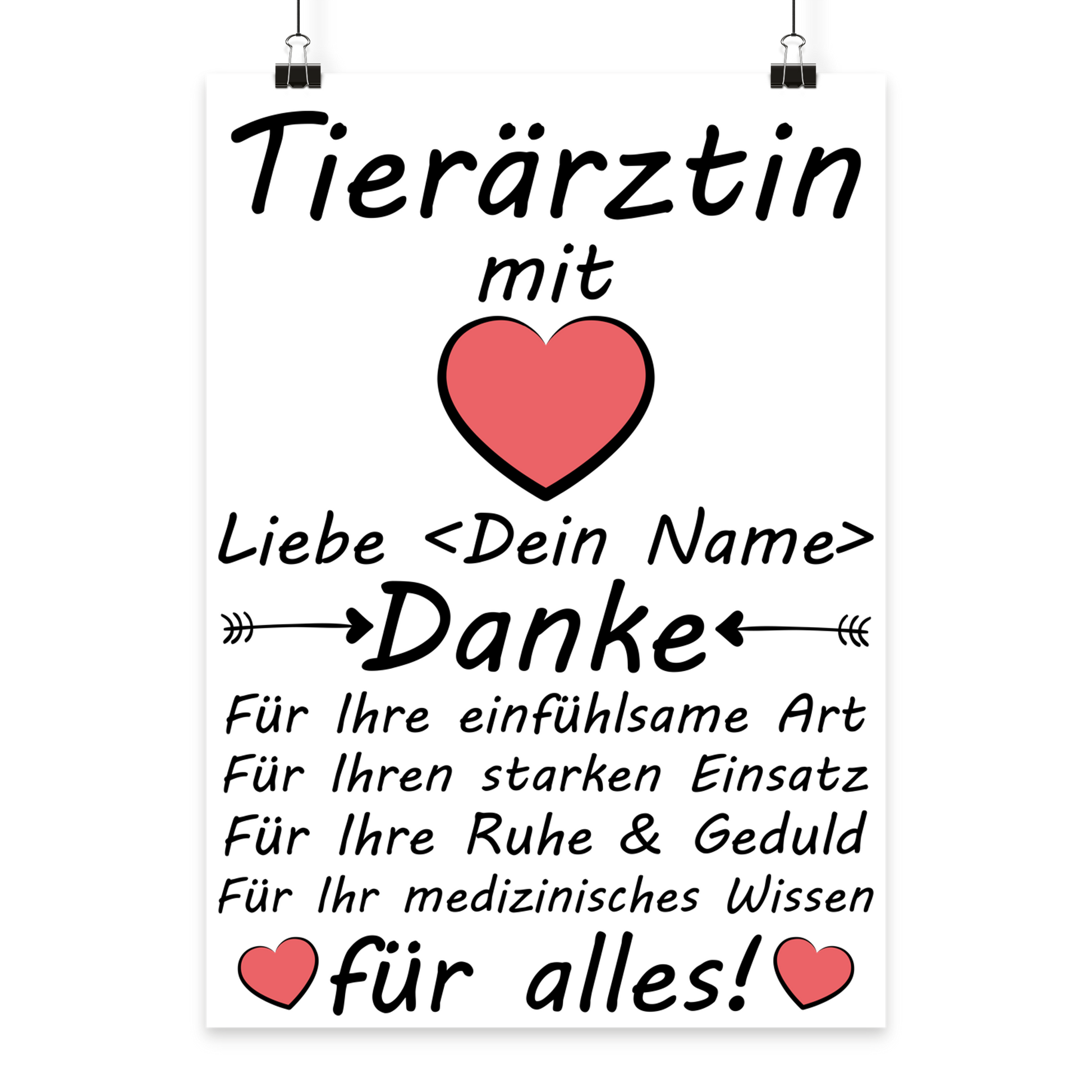 Poster mit persoenlichem Text als Danke sagen Geschenk fuer Tieraerztin – individuell, hochwertig gedruckt.