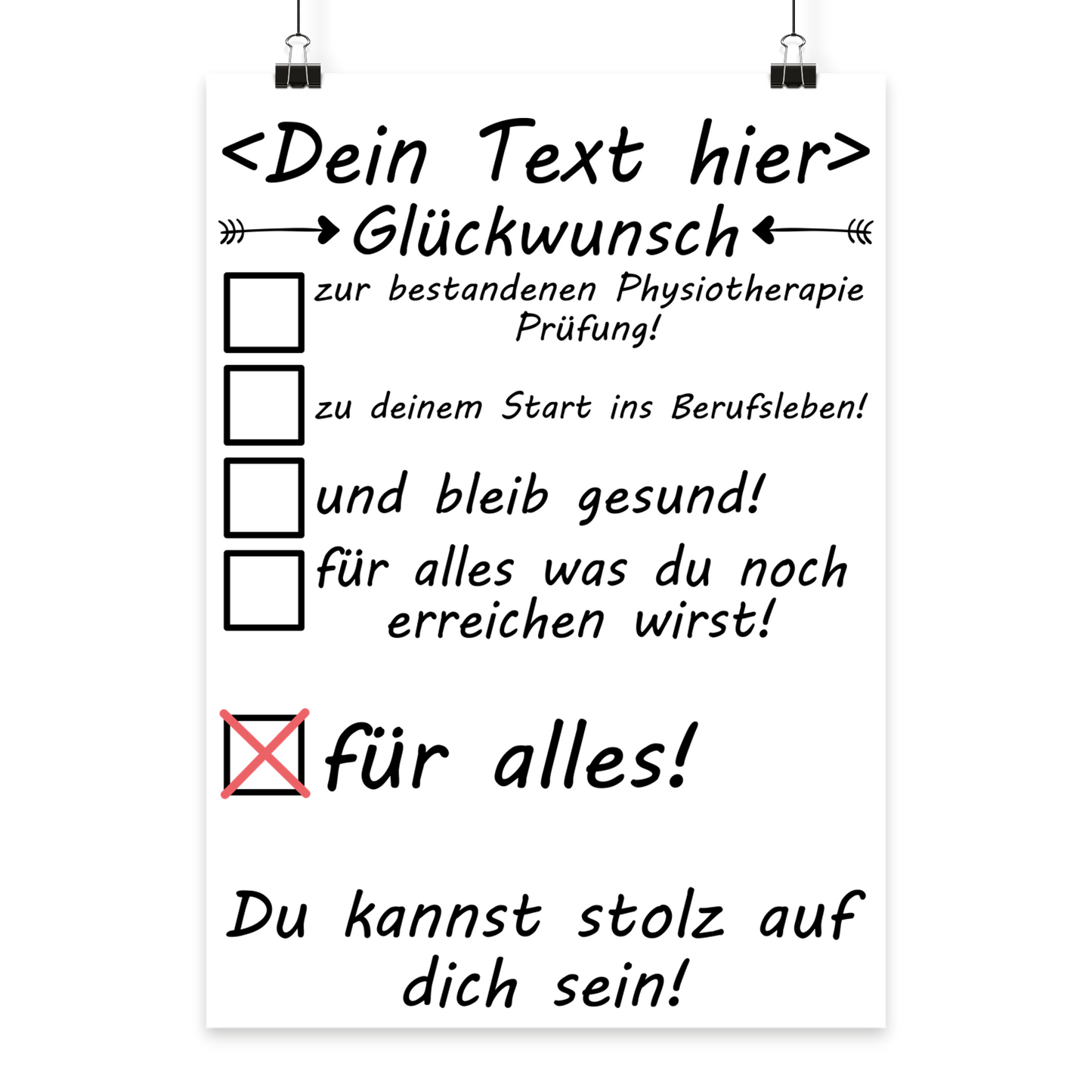 Physiotherapie Examen Poster personalisiert mit Name, A3 Fine-Art-Print, Glueckwunsch-Geschenk zum Staatsexamen und Abschluss
