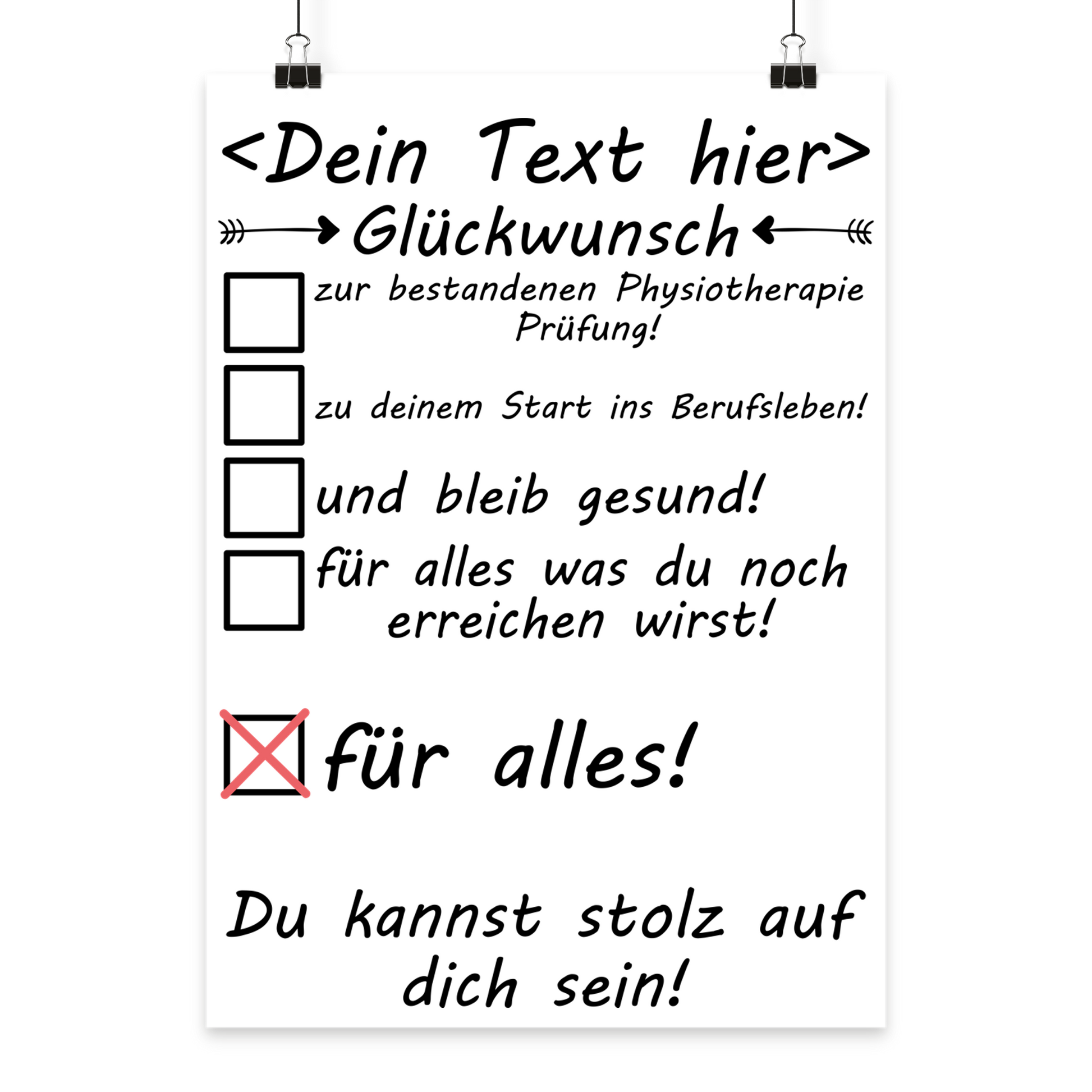 Physiotherapie Examen Poster personalisiert mit Name, A3 Fine-Art-Print, Glueckwunsch-Geschenk zum Staatsexamen und Abschluss