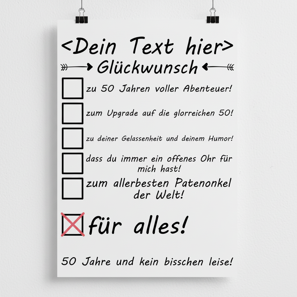 Personalisiertes Poster zum 50. Geburtstag mit Glueckwuenschen und individueller Textgestaltung als Geschenk fuer Jubilare
