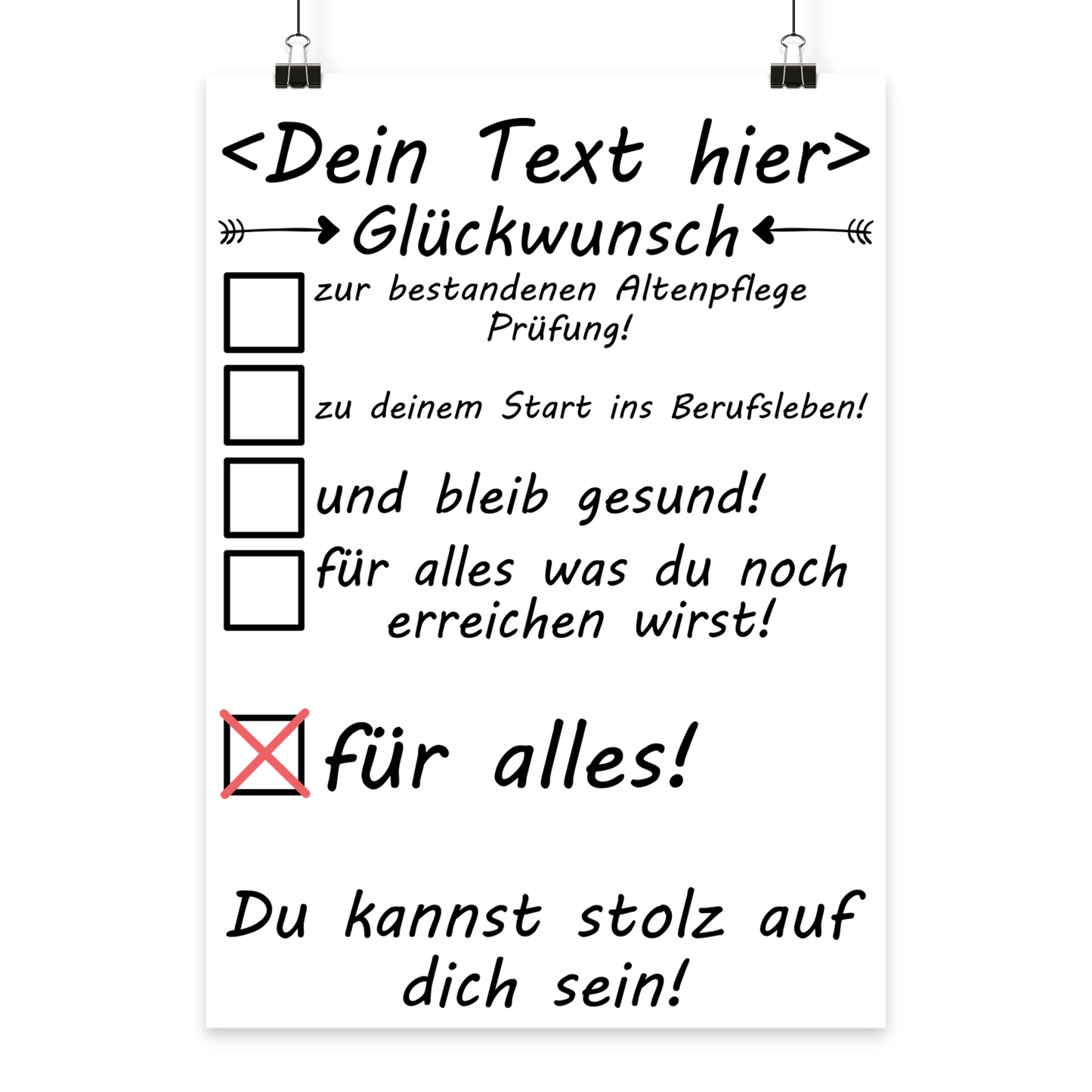 Personalisiertes Poster zum bestandenen Altenpflege-Examen mit Wunschtext, DIN A3, Geschenk fuer Altenpfleger