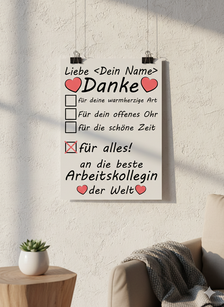 ersonalisiertes Poster fuer beste Arbeitskollegin der Welt mit Wunschname, DIN A3 Galeriedruck, Danke-Geschenk zum Abschied oder Geburtstag
