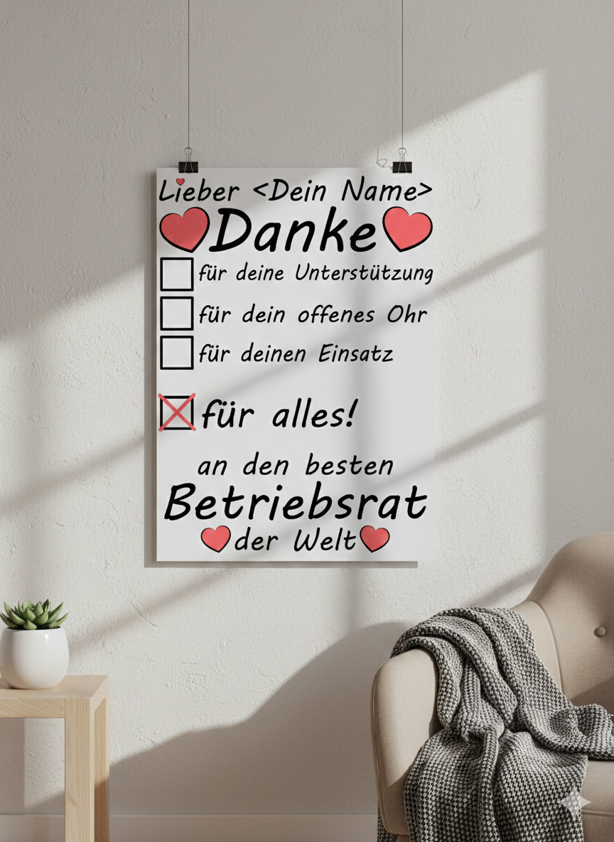 Personalisiertes Poster fuer Betriebsrat zum Abschied, DIN A3 Galeriequalitaet, Dankeschoen-Geschenk mit Wunschname
