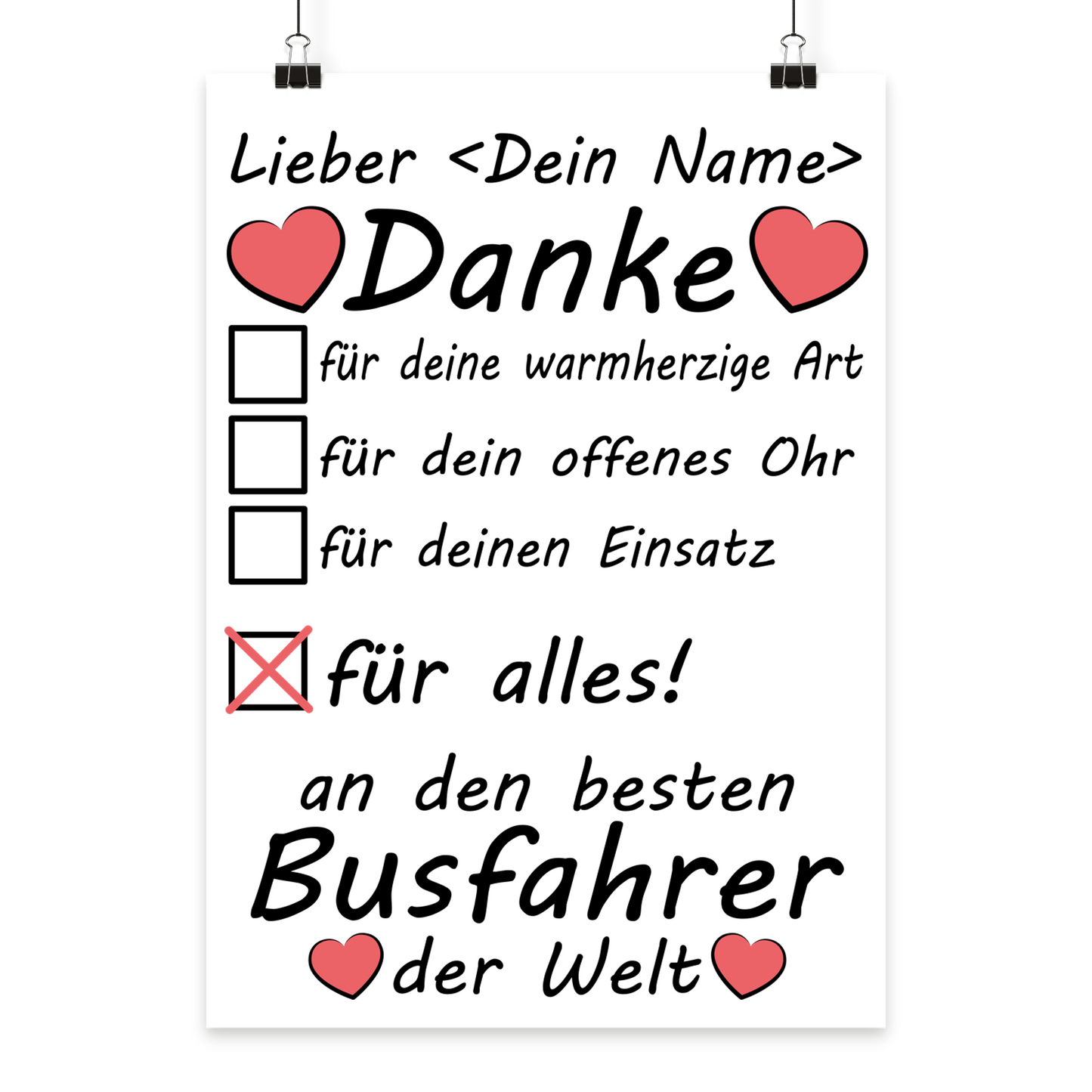 Personalisiertes A3 Poster für Busfahrer mit Namen. Fine-Art-Print als herzliches Dankeschön-Geschenk für die sichere Fahrt