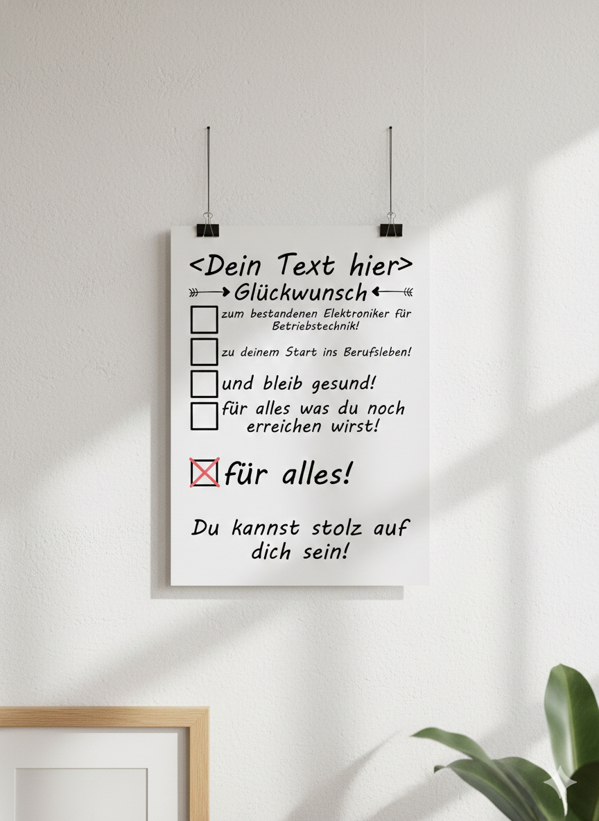 Personalisiertes Poster fuer Elektroniker Betriebstechnik zur bestandenen Pruefung, DIN A3 Galeriequalitaet mit Wunschname, ideales Geschenk