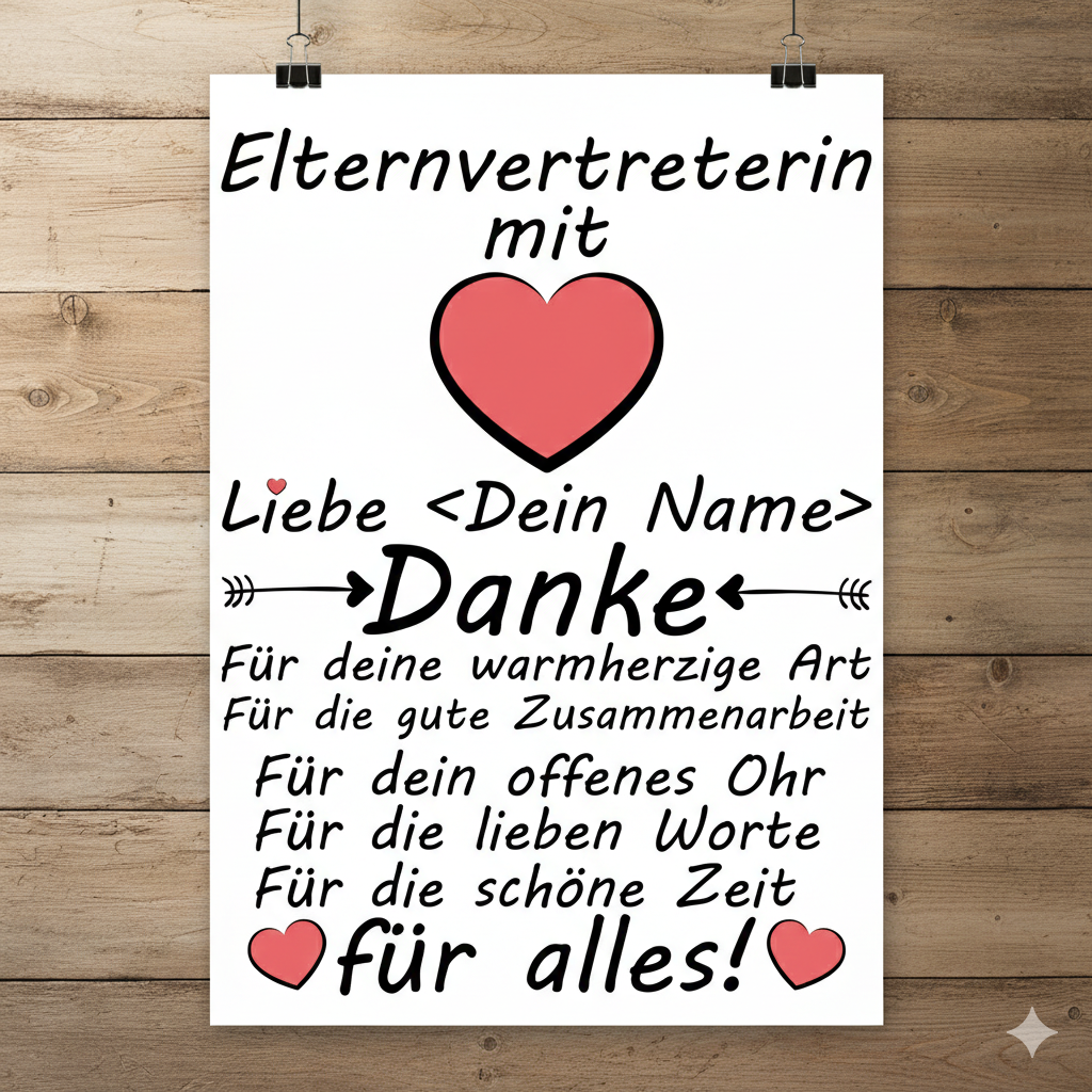 personalisiertes A3 Poster für Elternvertreterin mit Namen. Fine-Art-Print als herzliches Dankeschön zum Schuljahresende