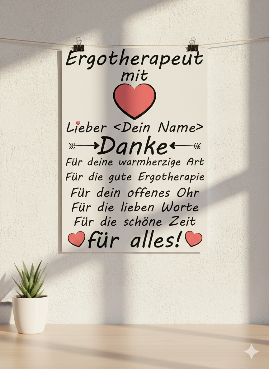 Personalisiertes A3 Poster für Ergotherapeut mit Namen. Fine-Art-Print als herzliches Dankeschön nach der Ergotherapie