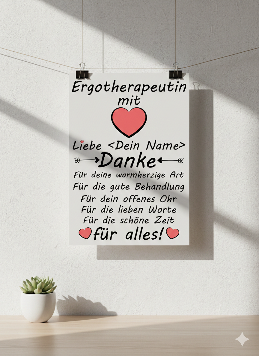 Personalisiertes A3 Poster für Ergotherapeutin mit Namen. Fine-Art-Print als herzliches Dankeschön nach der Therapi