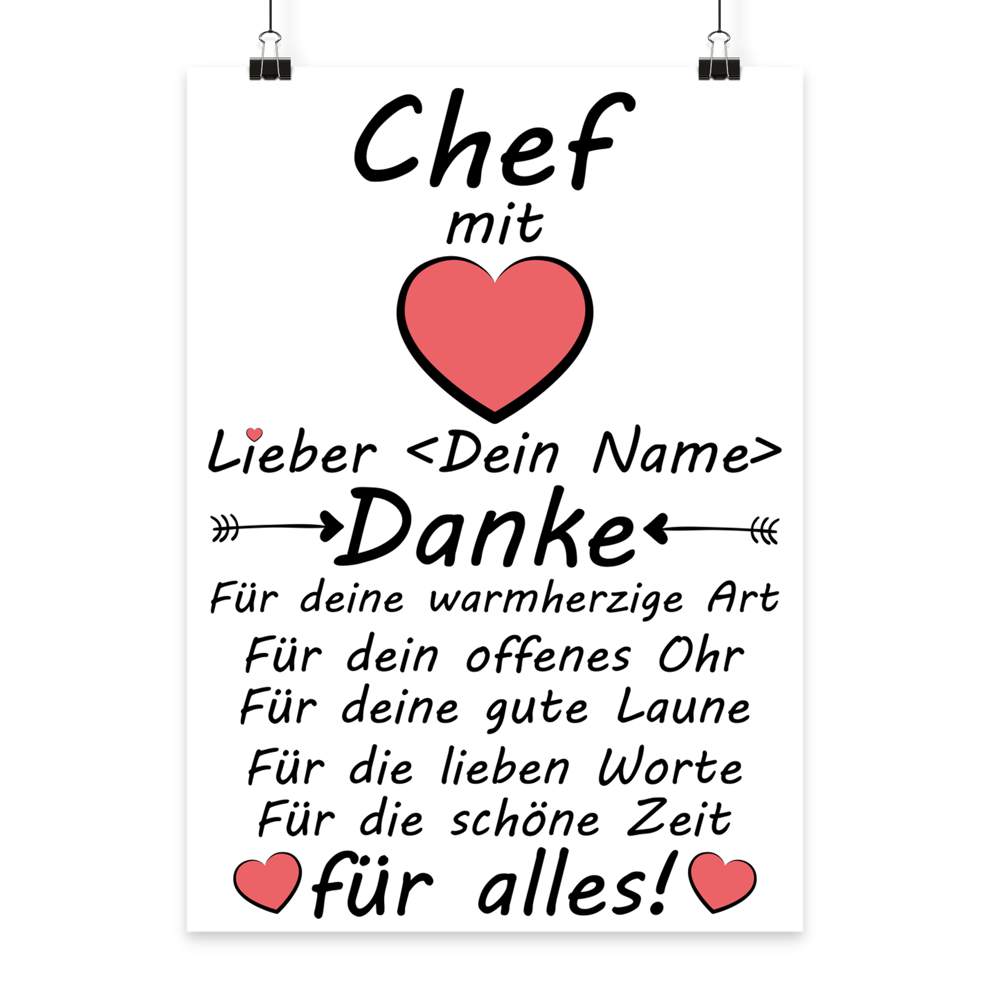 Personalisiertes A3 Poster für Ex-Chef zum Abschied. Fine-Art-Print mit Wunschnamen zu Ruhestand oder Jobwechsel. Danke sagen.