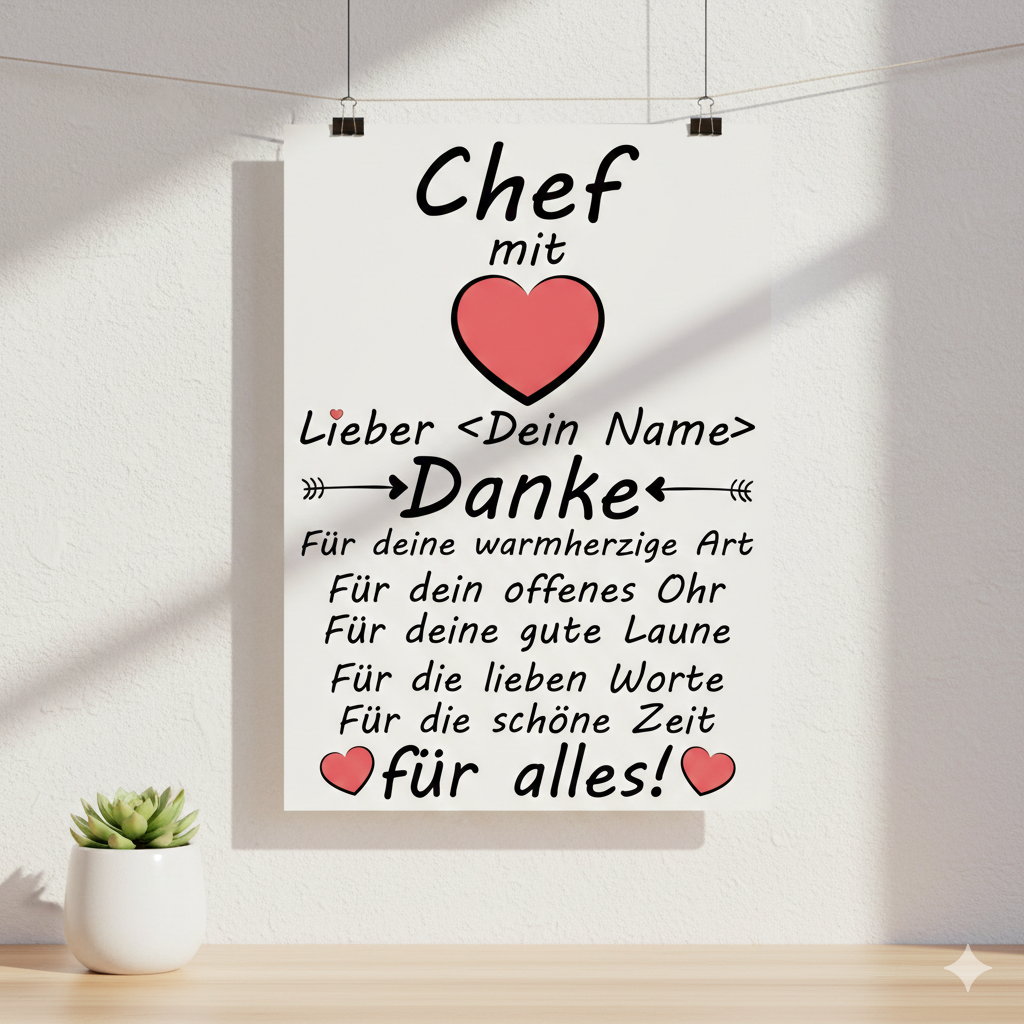 Personalisiertes A3 Poster für Ehemalogen-Chef zum Abschied. Fine-Art-Print Ruhestand oder Jobwechsel. Dankescön sagen.