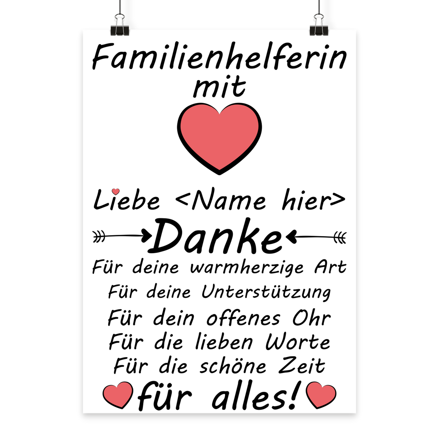 Personalisiertes A3 Poster für Familienhelferin mit Name – Danke sagen für die Familienhilfe zum Abschied