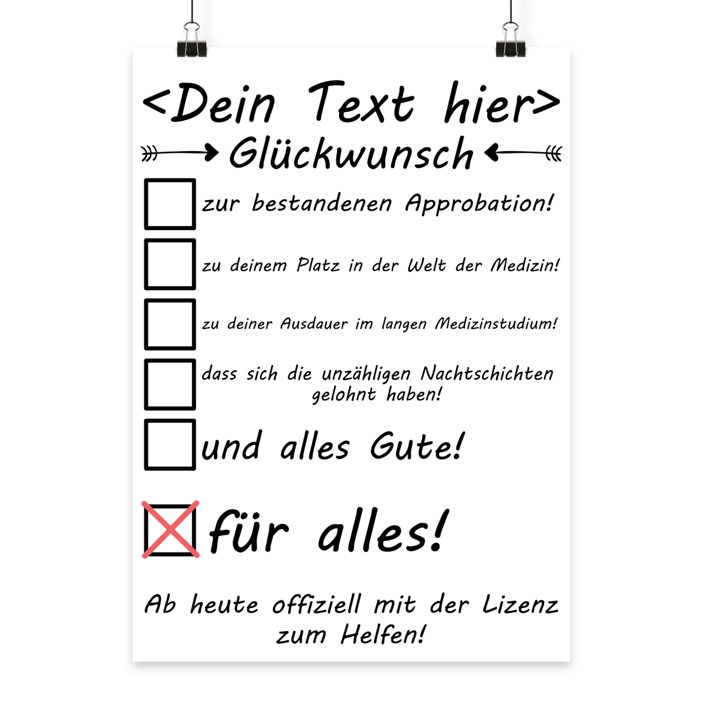 Geschenk zur Approbation – Poster mit Name fuer Arzt oder Aerztin, hochwertig gedruckt auf Premium-Papier