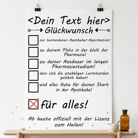 Personalisiertes Poster als Geschenk zur Apotheker-Approbation mit Name und Datum auf Premium-Papier