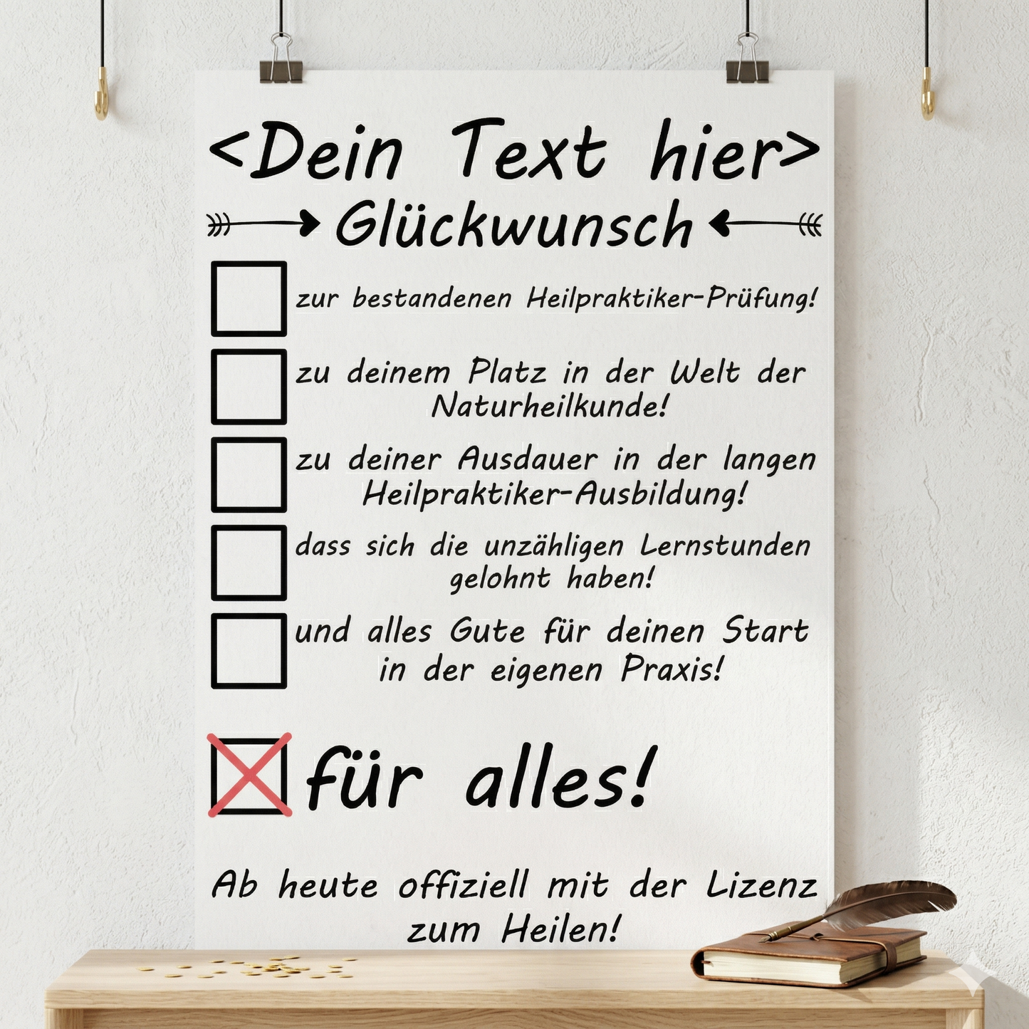 Personalisiertes Poster als Geschenk zur bestandenen Heilpraktiker-Pruefung mit Name und Datum
