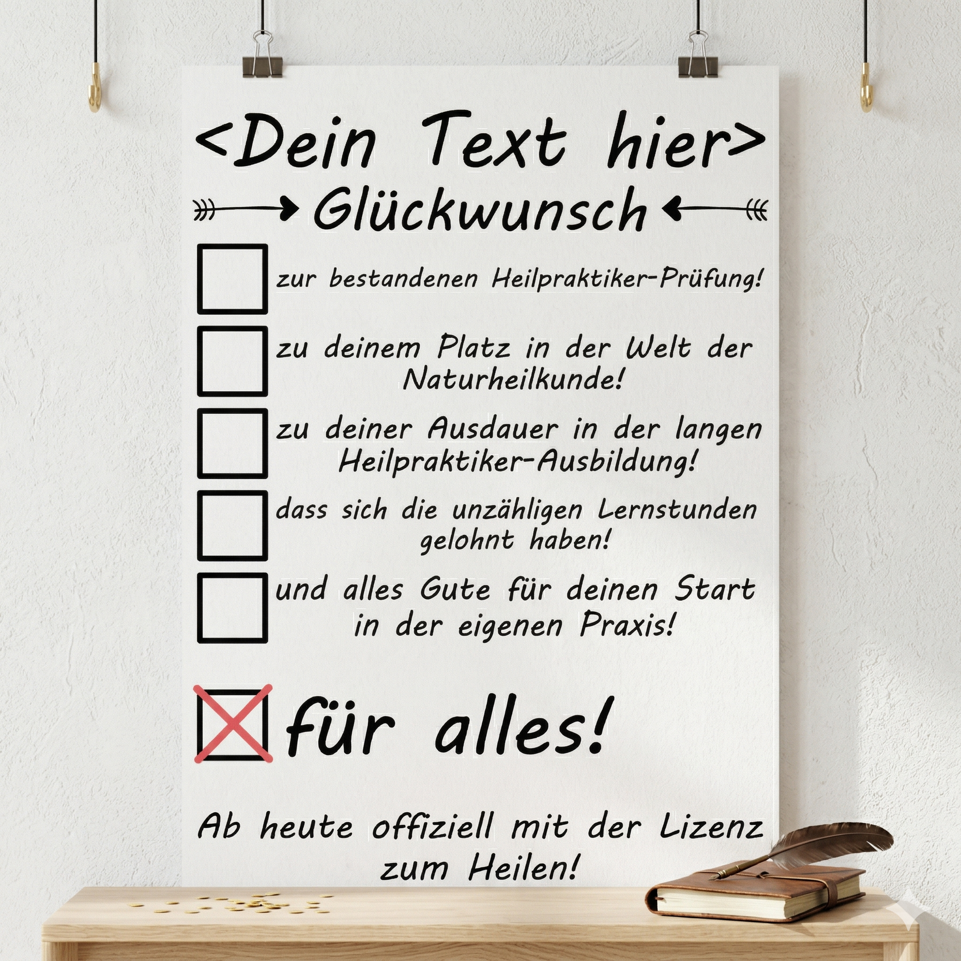 Personalisiertes Poster als Geschenk zur bestandenen Heilpraktiker-Pruefung mit Name und Datum