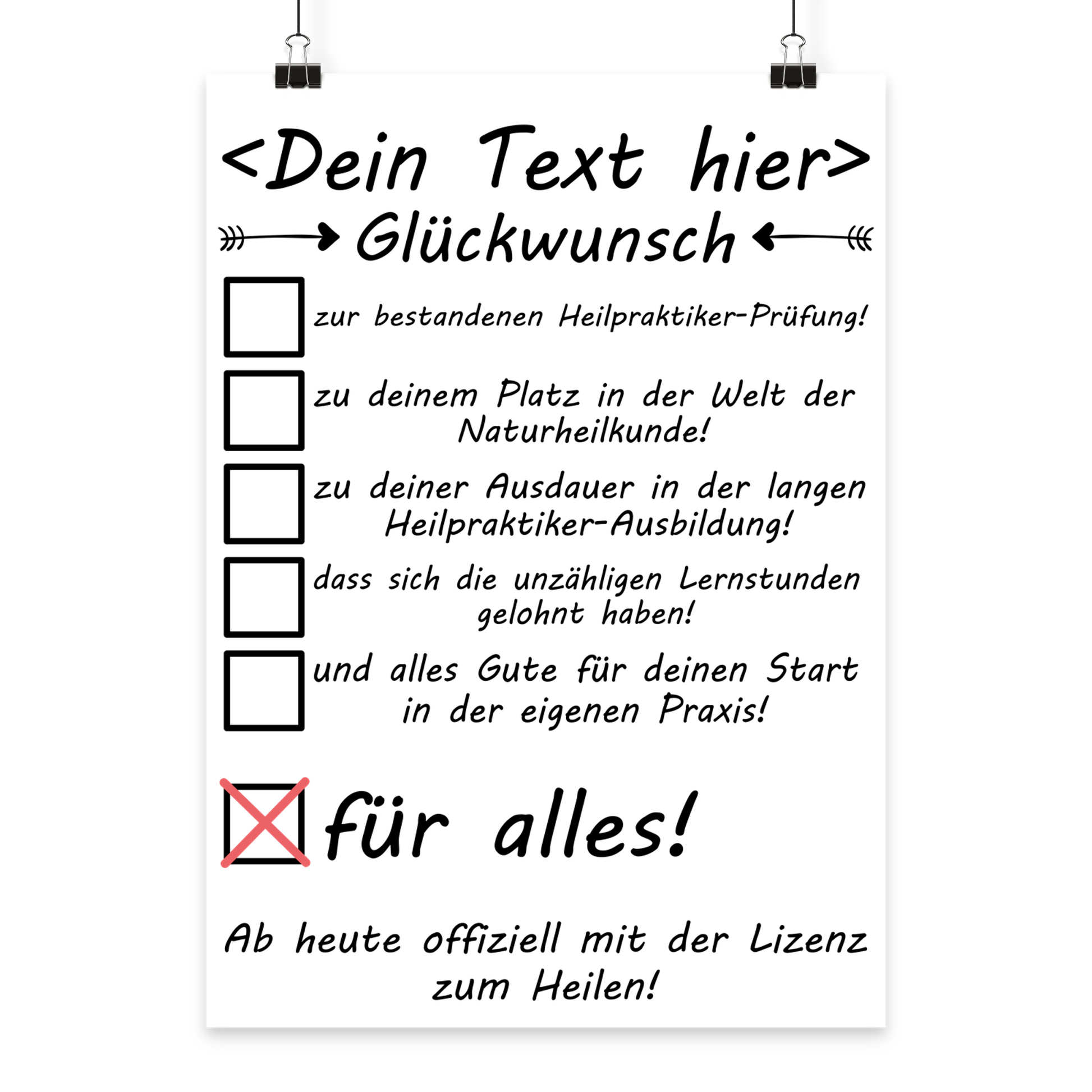 Poster Heilpraktiker Pruefung bestanden – individuelles Geschenk fuer Heilpraktikerinnen und Heilpraktiker