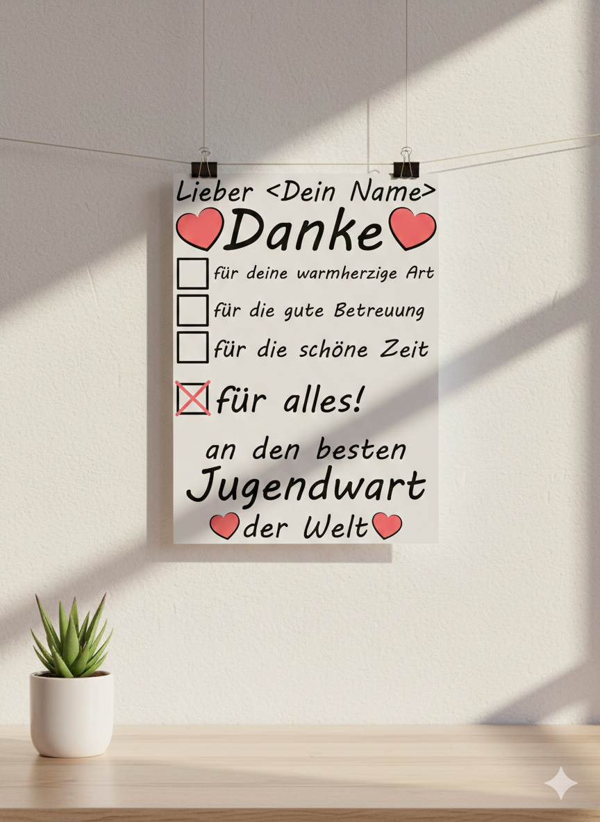 Personalisiertes A3 Poster für Jugendwart mit Namen. Fine-Art-Print als herzliches Dankeschön der Jugendfeuerweh