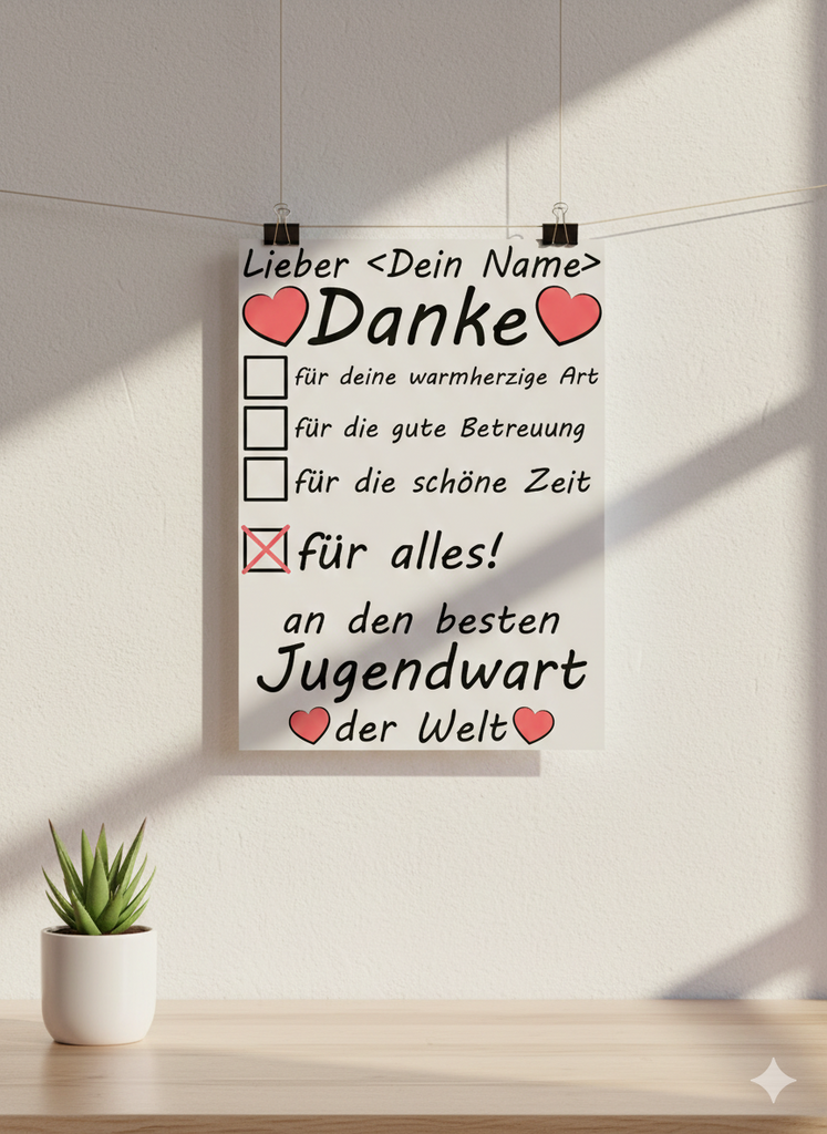 Personalisiertes A3 Poster für Jugendwart mit Namen. Fine-Art-Print als herzliches Dankeschön der Jugendfeuerweh