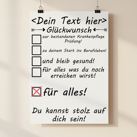 Poster Krankenpfleger Prüfung bestanden  – Nahaufnahme Wand