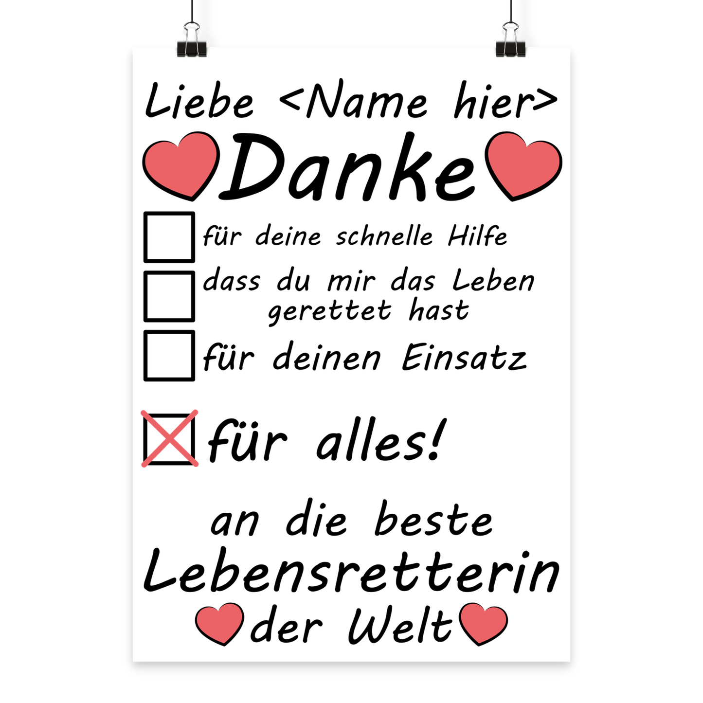 Personalisiertes A3 Poster für Lebensretterinnen zum Abschied. Fine-Art-Print mit Wunschnamen als herzliches Dankeschön.