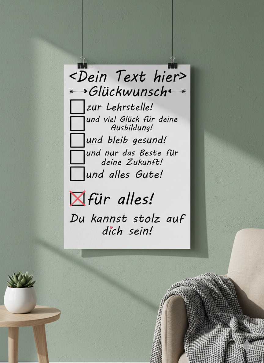 Personalisiertes Poster zur Lehrstelle, Glueckwunsch Azubi mit Wunschname, DIN A3 Galeriequalitaet Ausbildungsstart
