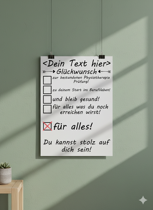 Personalisiertes Poster fuer Physiotherapeuten zum bestandenen Examen, DIN A3 Galeriedruck mit Wunschname, Geschenk zum Abschluss