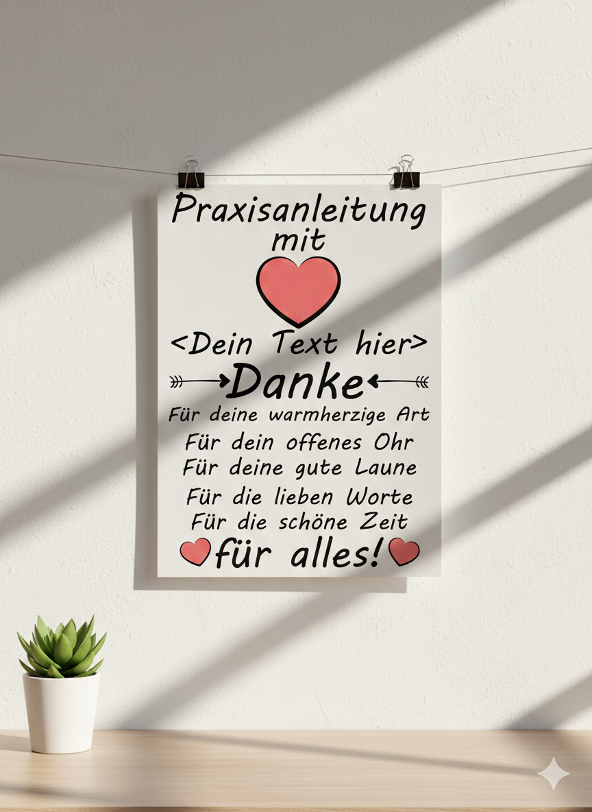 Personalisiertes A3 Poster für Praxisanleitung mit Namen. Fine-Art-Print als Dankeschön-Geschenk zum Ausbildungsende