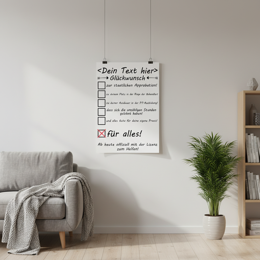 Personalisiertes A3 Poster zur Approbation in Psychotherapie mit Namen. Fine-Art-Print als Geschenk zum Abschluss.
