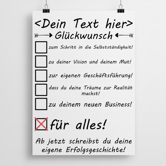  Personalisiertes Poster zum Start in die Selbststaendigkeit mit Name, Fine-Art-Print DIN A3 als Geschenk fuer Gruender