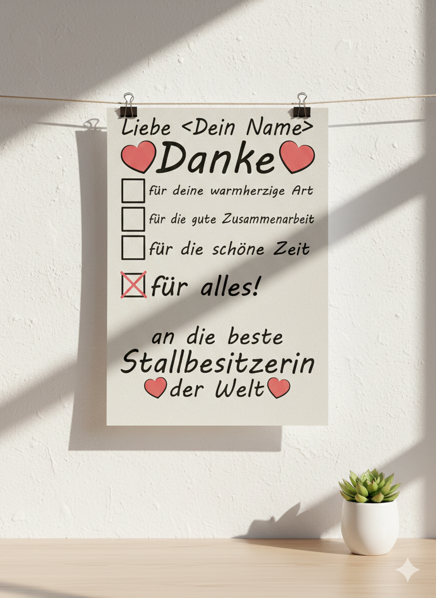 Poster Stallbesitzerin mit Wunschname Danke Geschenk zum Abschied in A3 Galeriequalitaet personalisiert
