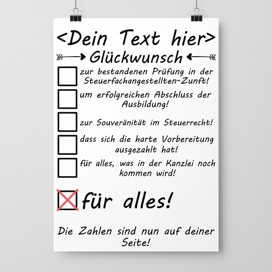 Personalisiertes Poster fuer Steuerfachangestellte zur bestandenen Pruefung, Fine-Art-Print DIN A3 mit Name als Geschenk