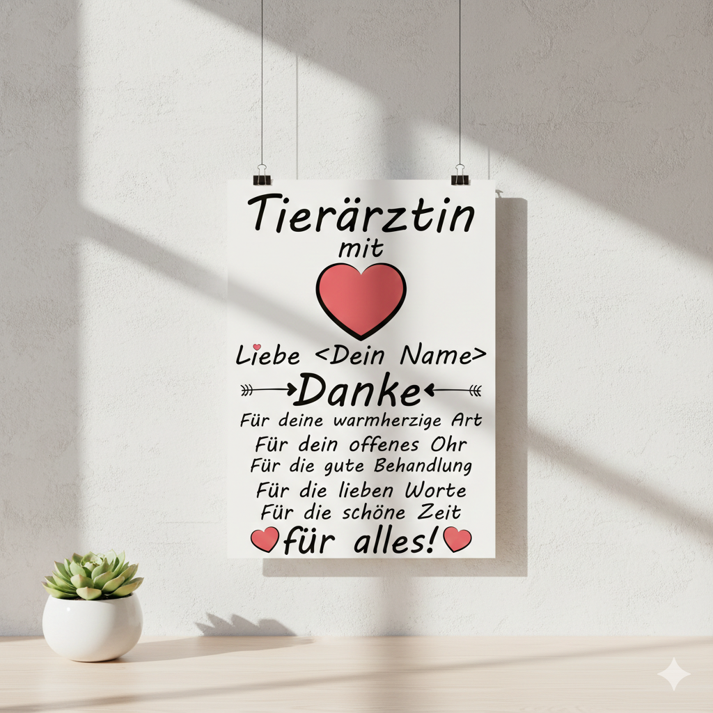 Personalisiertes A3 Poster für Tierärztin mit Namen. Fine-Art-Print als herzliches Dankeschön-Geschenk zum Abschied