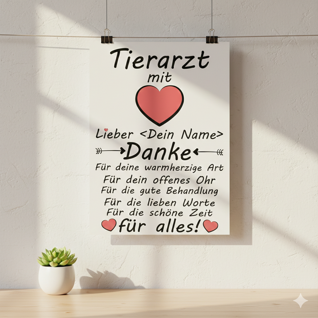 Personalisiertes A3 Poster für Tierarzt mit Namen. Fine-Art-Print als herzliches Dankeschön-Geschenk zum Abschied.