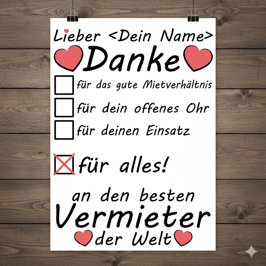 Personalisiertes A3 Poster für Vermieter zum Auszug. Fine-Art-Print mit Namen als herzliches Abschiedsgeschenk
