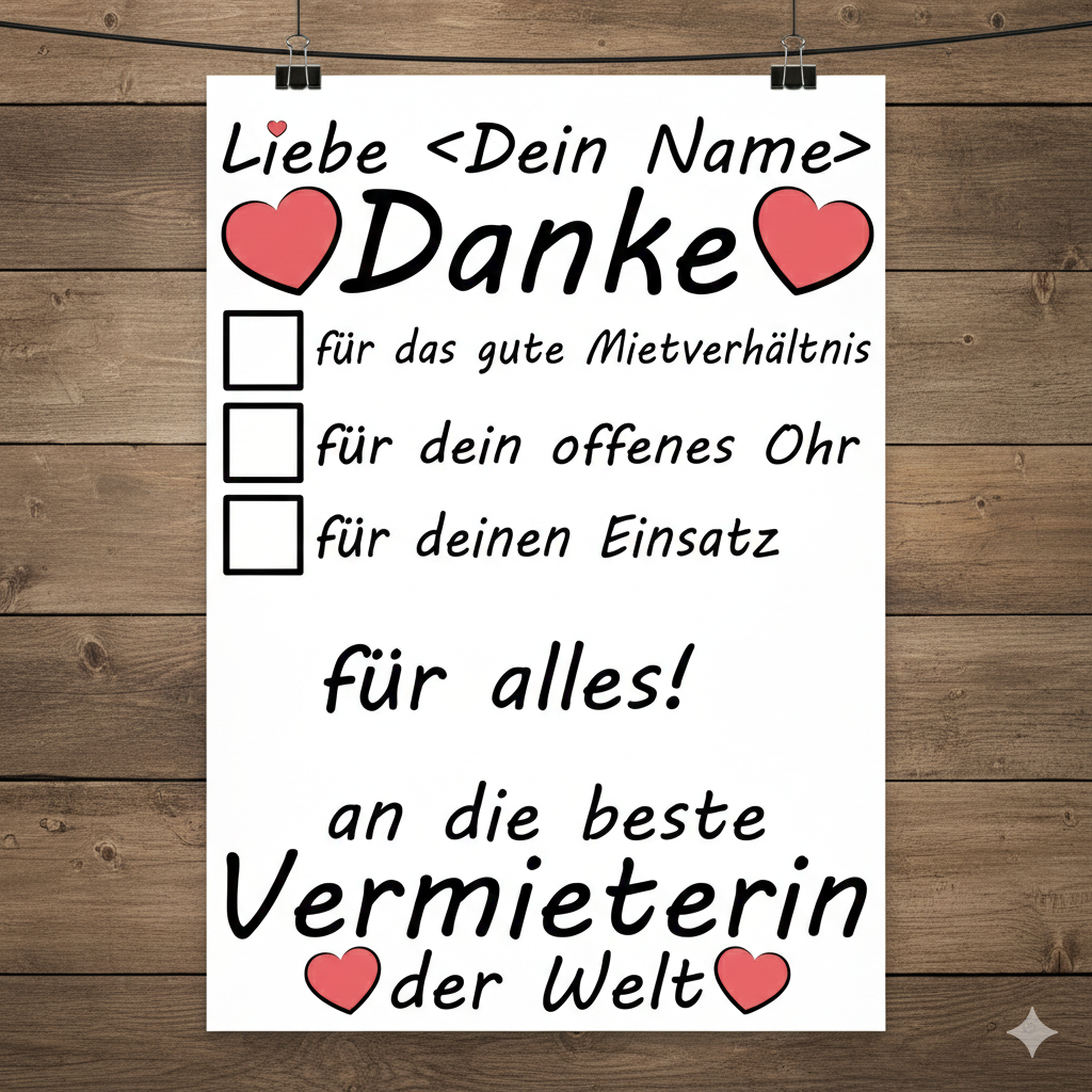 Personalisiertes A3 Poster für Vermieterin als . Fine-Art-Print mit Namen als herzliches Abschiedsgeschenk.Dankeschön