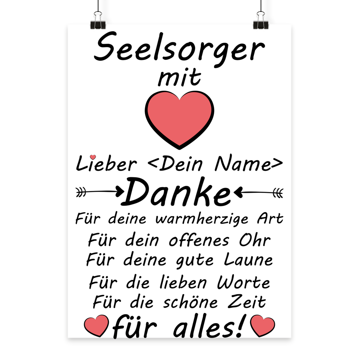Seelsorge Danke-Poster mit individuellem Namen, DIN A3 Galeriedruck, emotionales Geschenk fuer Trauerbegleitung und Beistand