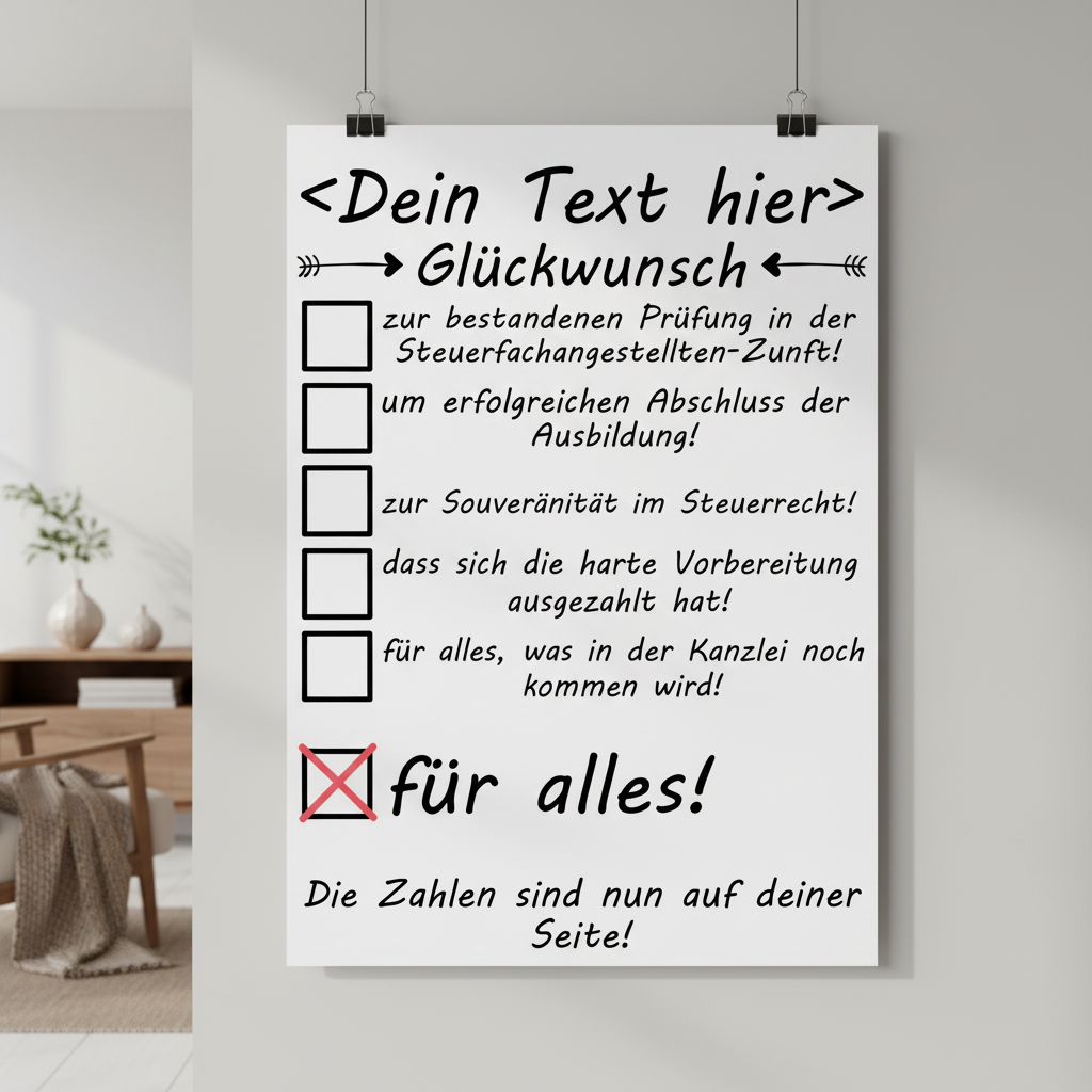 Glückwunsch Poster Steuerfachangestellte Pruefung bestanden personalisiert, DIN A3 Fine-Art-Print mit Wunschname zum Abschluss