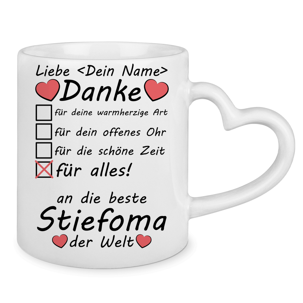 Stiefoma Danke | Beste Geschenk Tasse mit Herz rückseite