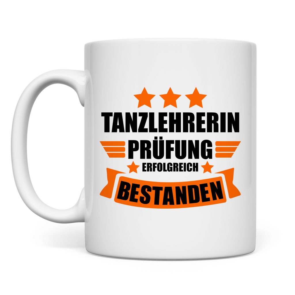 Weisse Keramiktasse als Geschenk zur bestandenen Tanzlehrerin Ausbildung – ein bleibender Moment im Alltag